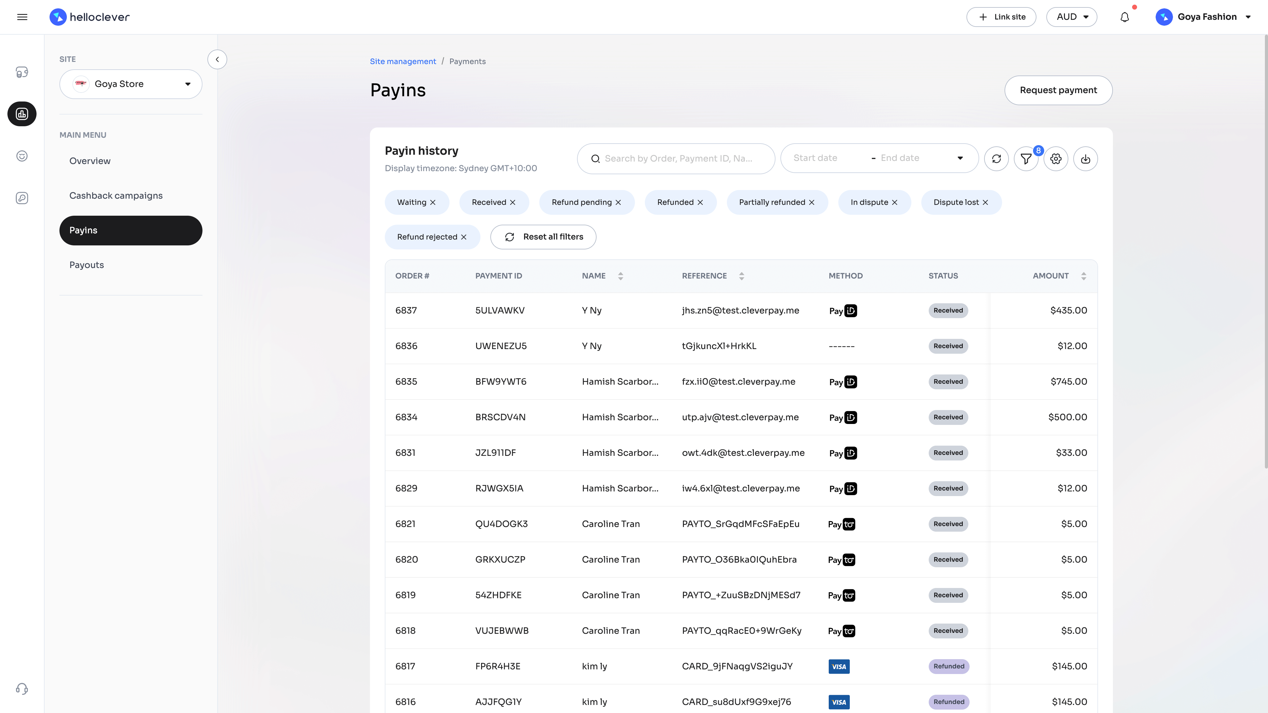 Payment history