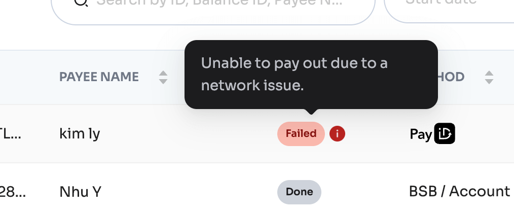 Payment failed status