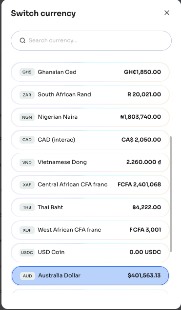 Select Available Currency